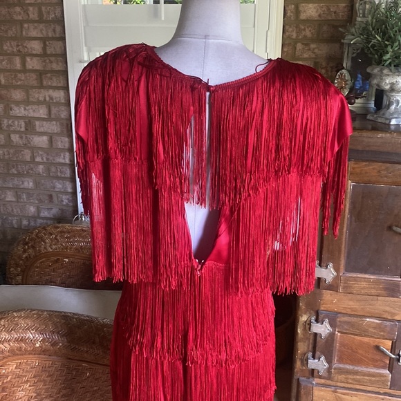CHERYL KAYE MADE IN USA RED FLAPPER DRESS VINTAGE 16 PLUS - Picture 5 of 7